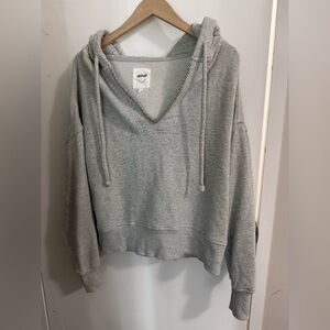 aerie Light Gray V-Neck Hoodie with Rhinestone Trim